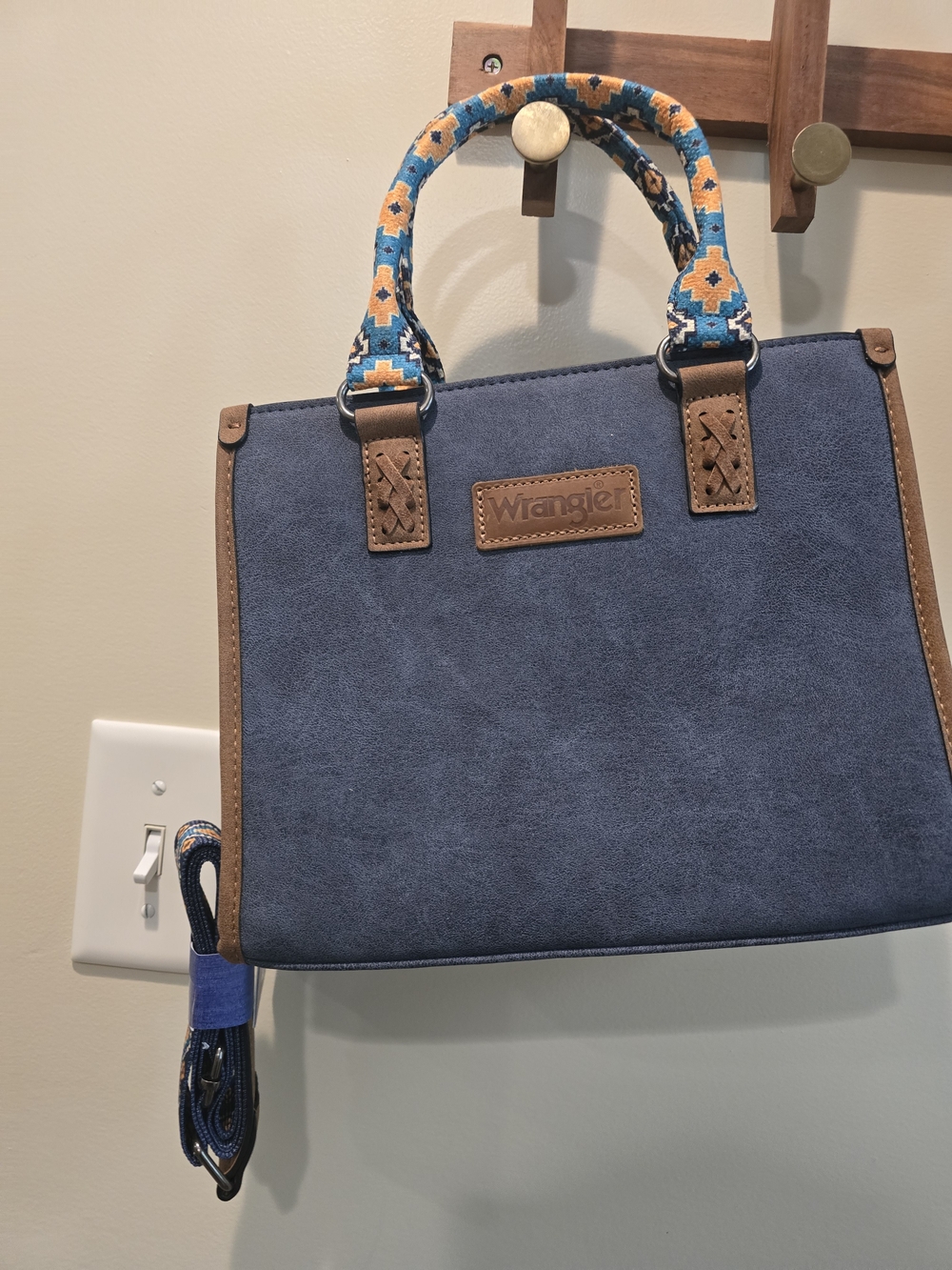 🔥 Wrangler Blue Canvas Tote Bag with Patterned Handles